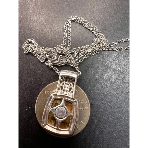 NEW Unakite pendant in gold and platinum over copper - Picture 3 of 10